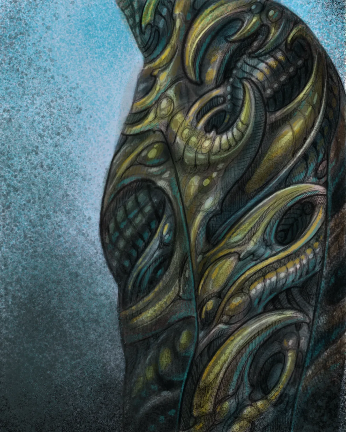 Illustrative bio-organic column painting by Terry Ribera, San Diego