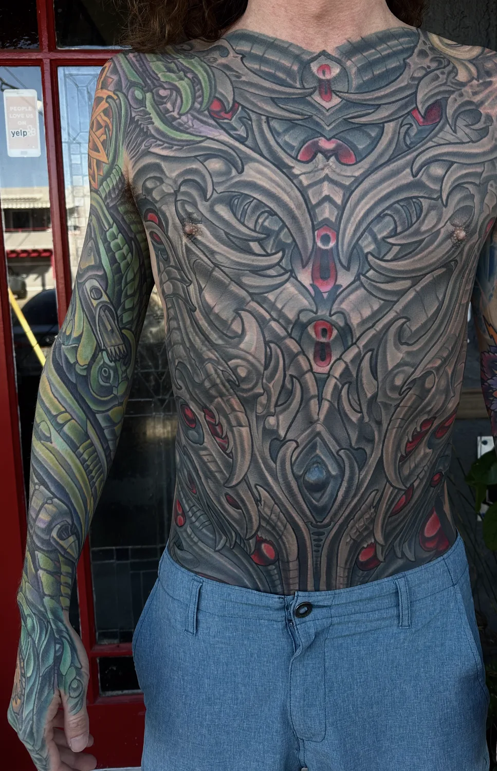 Illustrative black and grey biomech body suit by Terry Ribera, San Diego