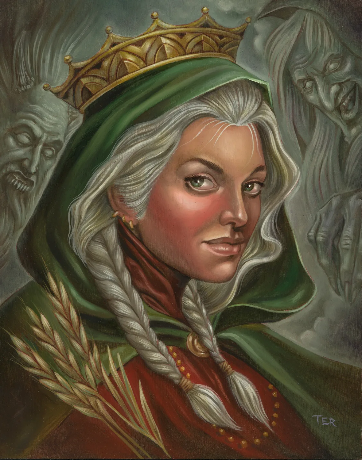 Illustrative crowned woman painting by Terry Ribera, San Diego