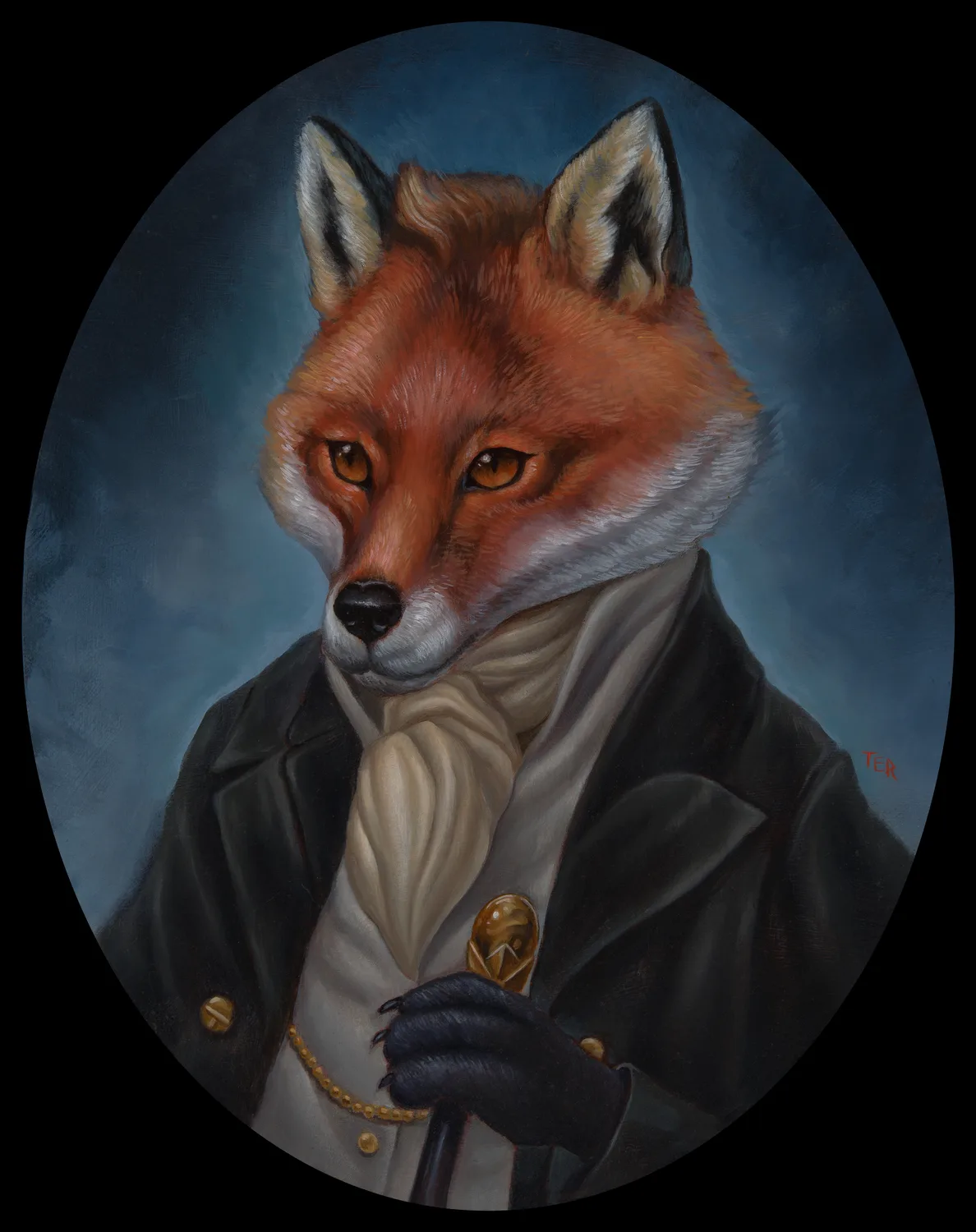 Illustrative gentleman fox painting by Terry Ribera, San Diego