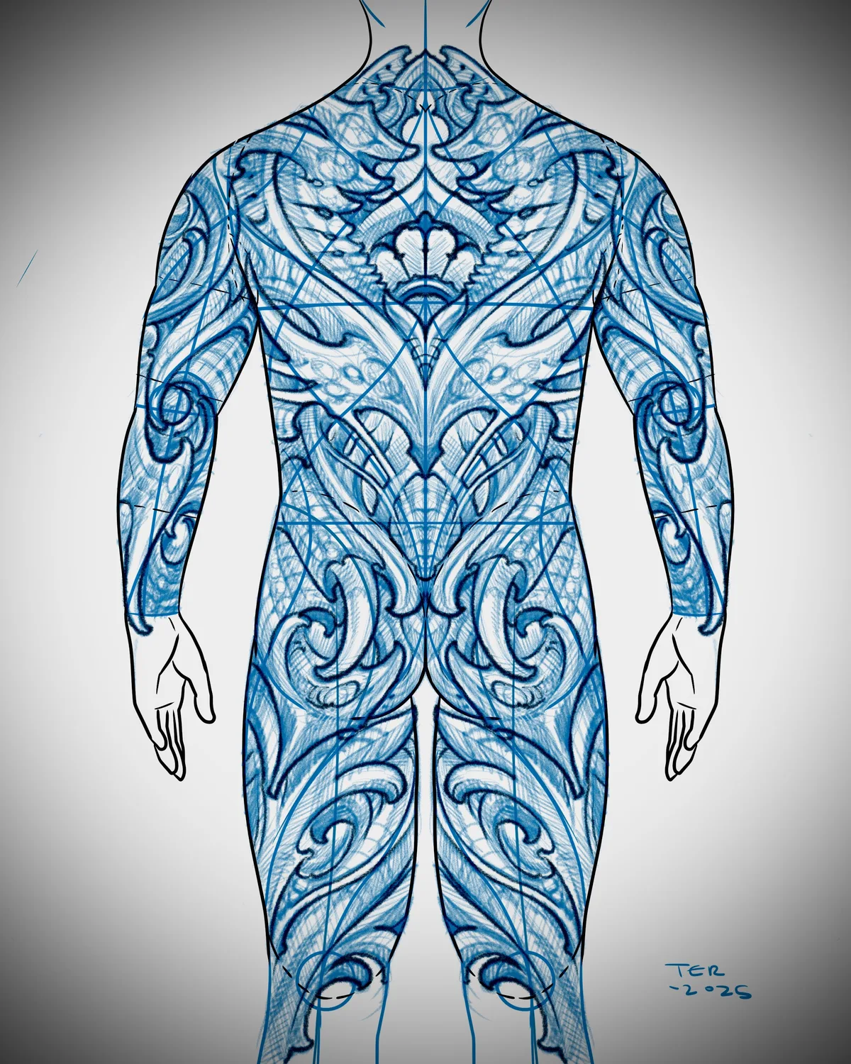Illustrative green dragon color back piece by Terry Ribera, San Diego