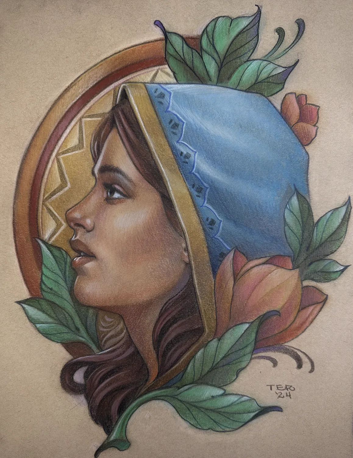 Illustrative Roma woman portrait painting by Terry Ribera, San Diego