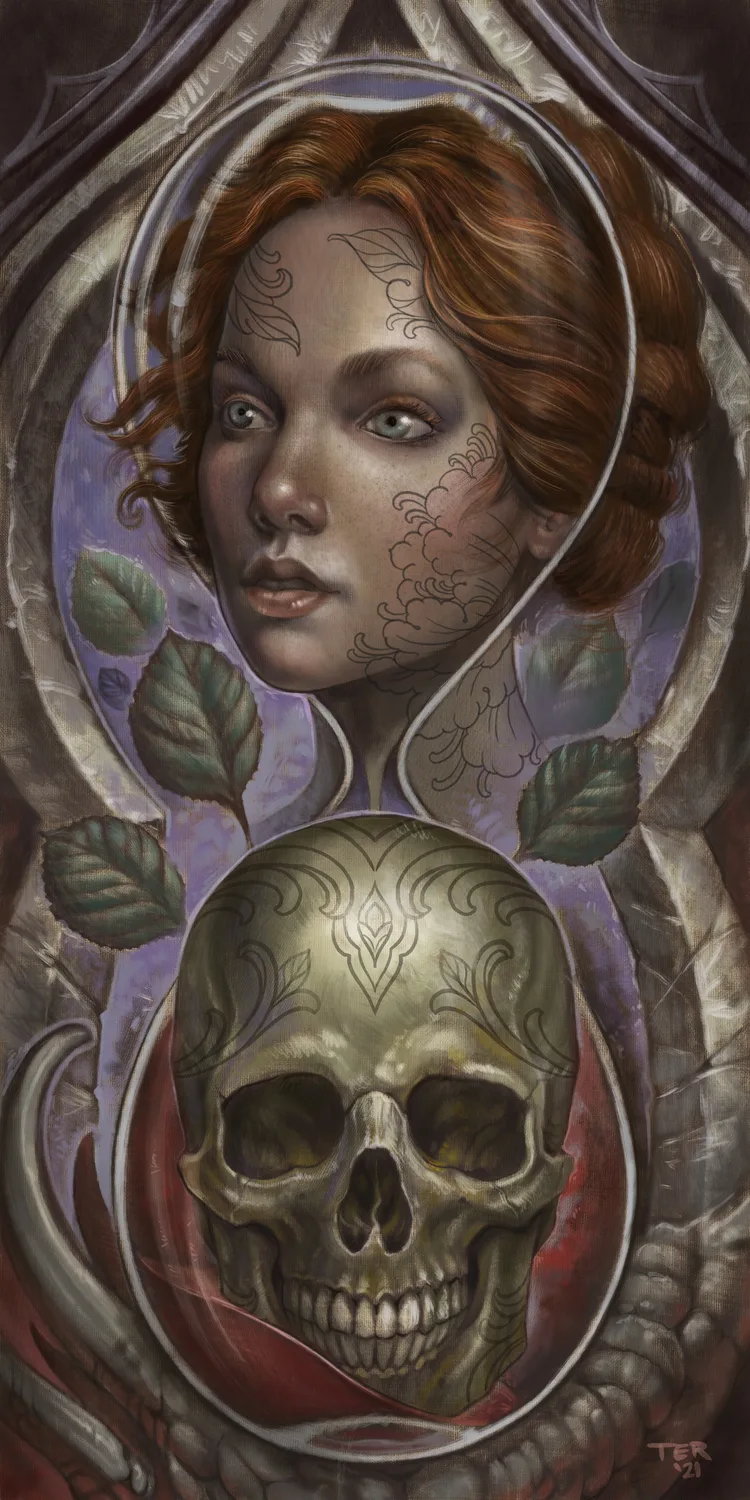 Illustrative woman and skull painting by Terry Ribera, San Diego