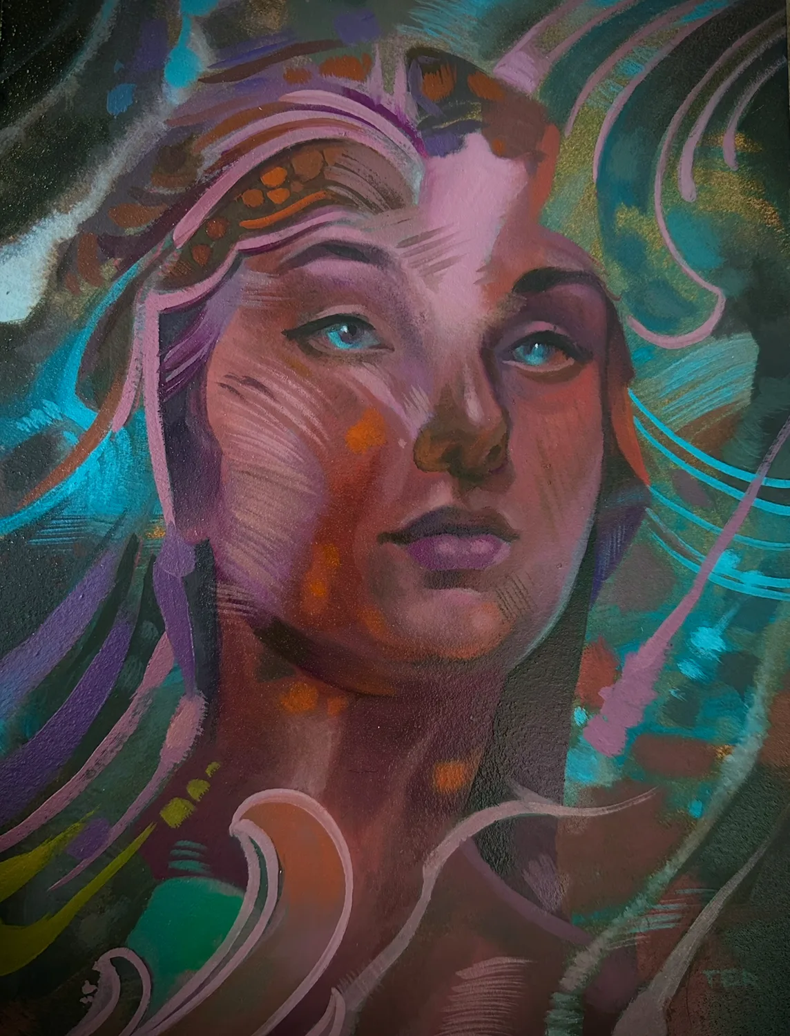 Illustrative woman portrait painting by Terry Ribera, San Diego