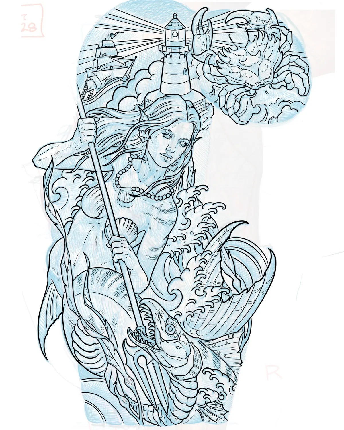 Original tattoo design drawing from a client consultation with Terry Ribera, custom tattoo artist in San Diego