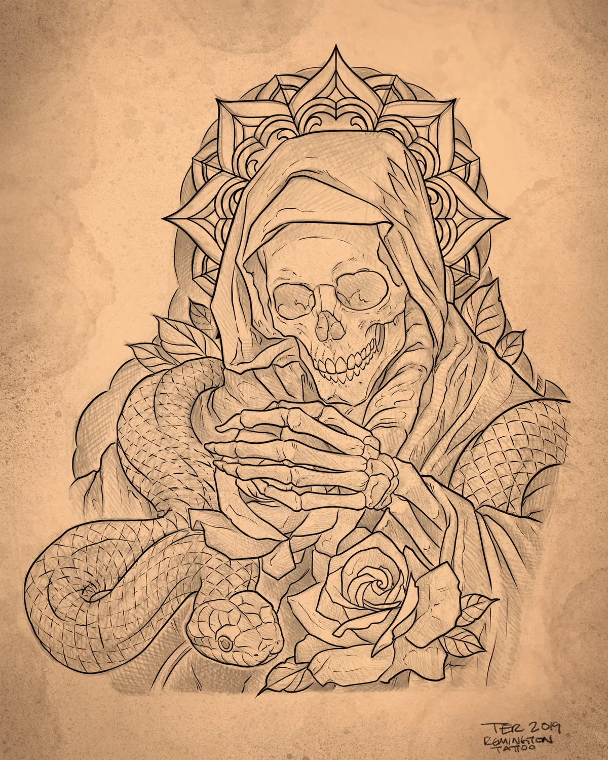 Custom tattoo design sketch 07 from a drawing consultation with Terry Ribera at Remington Tattoo, San Diego
