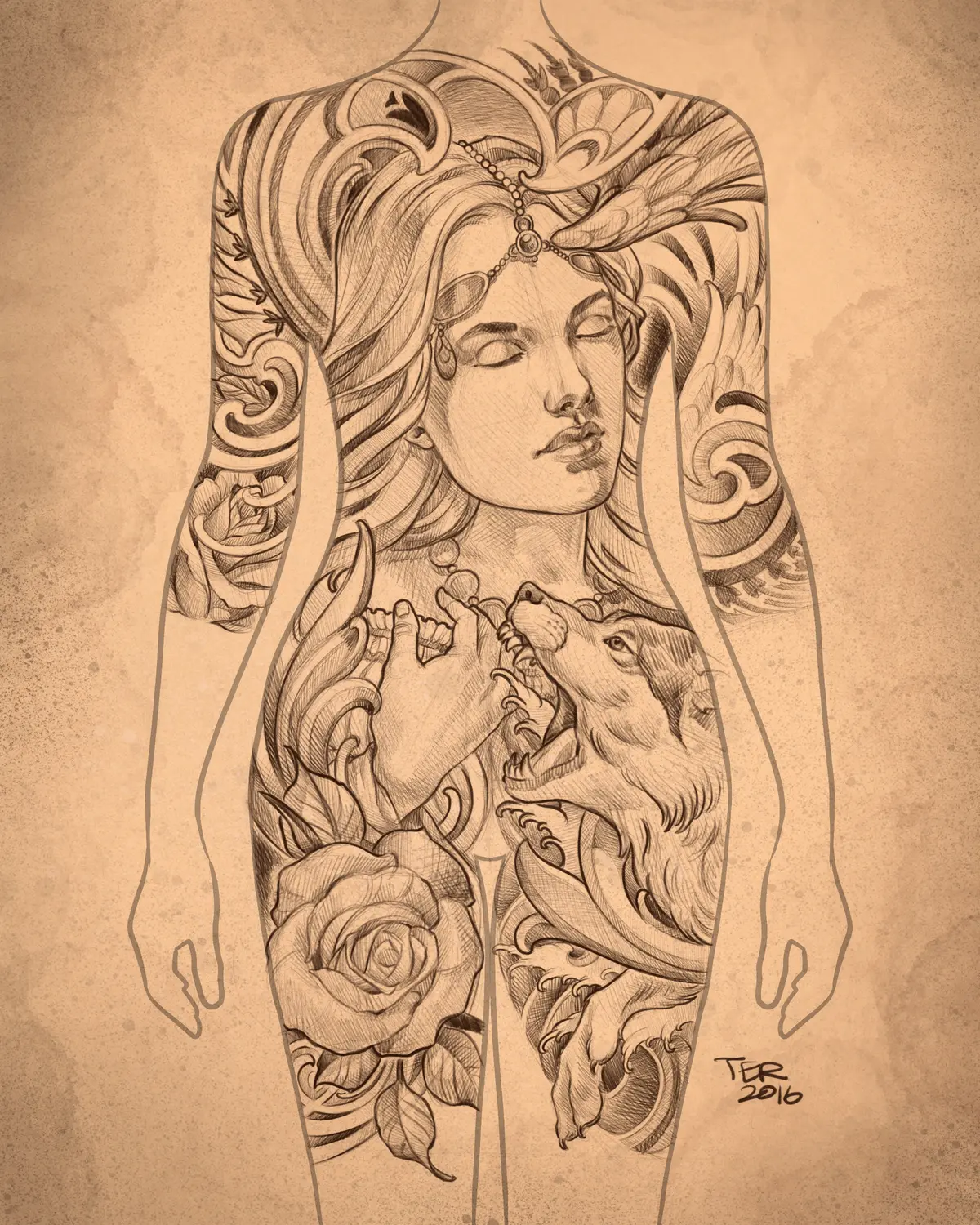 Custom tattoo design sketch 12 from a drawing consultation with Terry Ribera at Remington Tattoo, San Diego