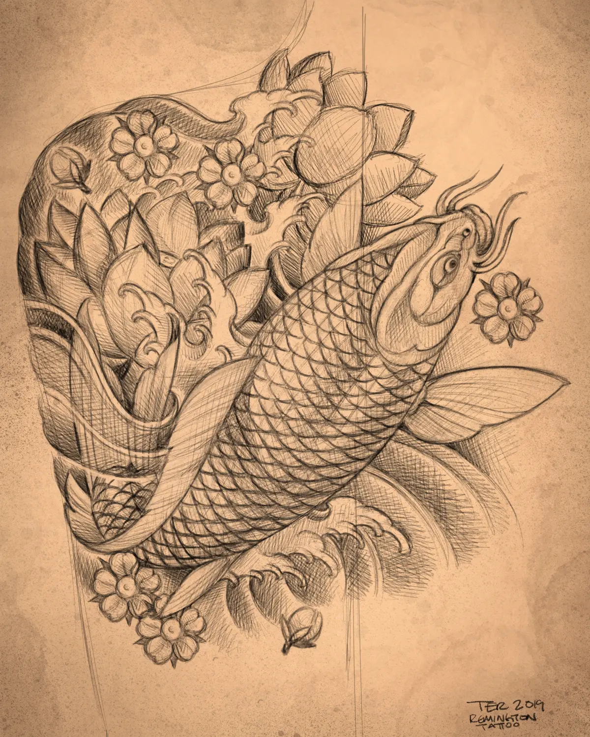 Custom tattoo design sketch 13 from a drawing consultation with Terry Ribera at Remington Tattoo, San Diego