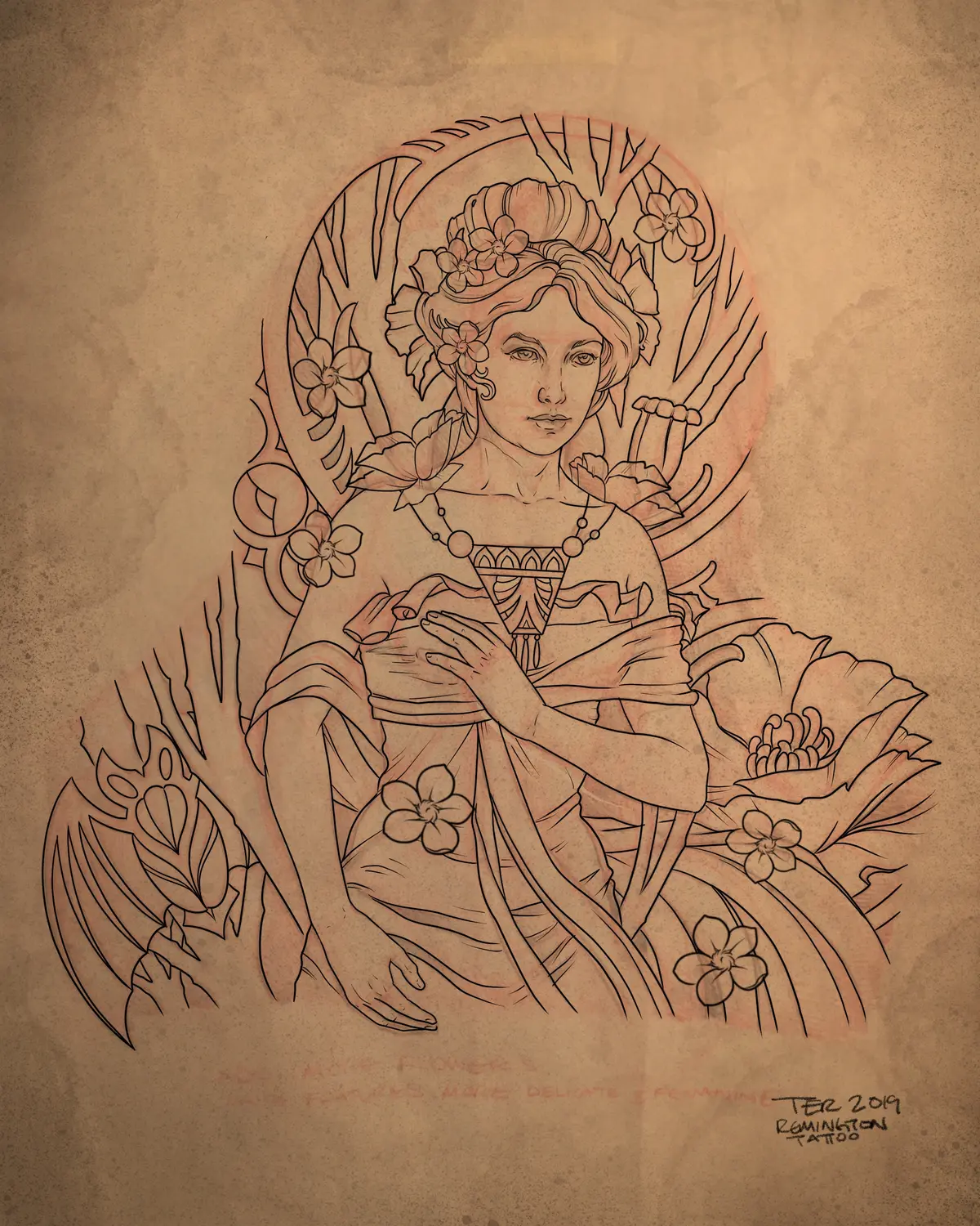 Custom tattoo design sketch 14 from a drawing consultation with Terry Ribera at Remington Tattoo, San Diego