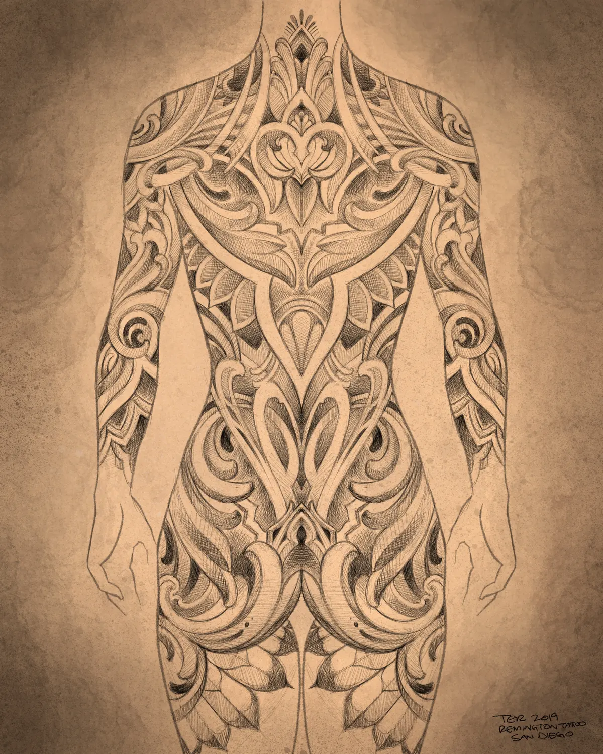 Custom tattoo design sketch 15 from a drawing consultation with Terry Ribera at Remington Tattoo, San Diego
