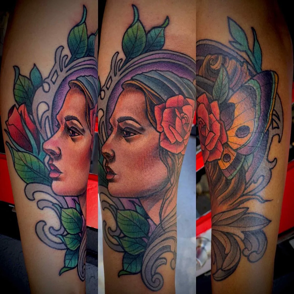 Neo Traditional gypsy woman rose tattoo by Terry Ribera, San Diego
