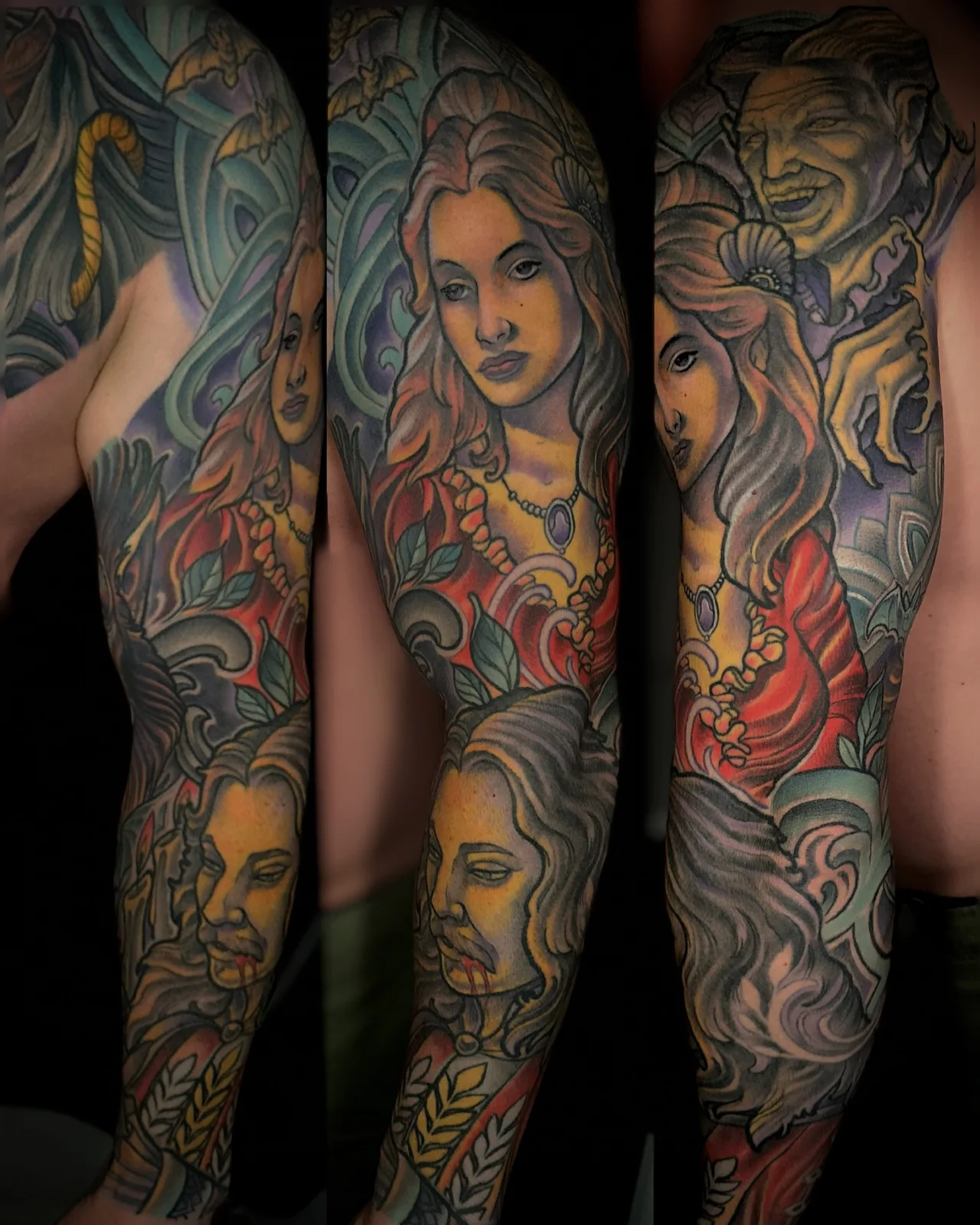 Color neo traditional Dracula and Bella sleeve by Terry Ribera, San Diego