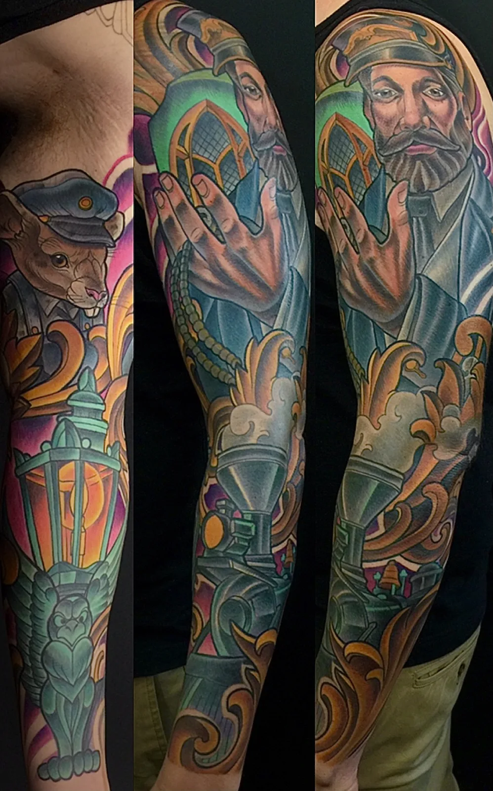 Color neo traditional train conductor sleeve by Terry Ribera, San Diego