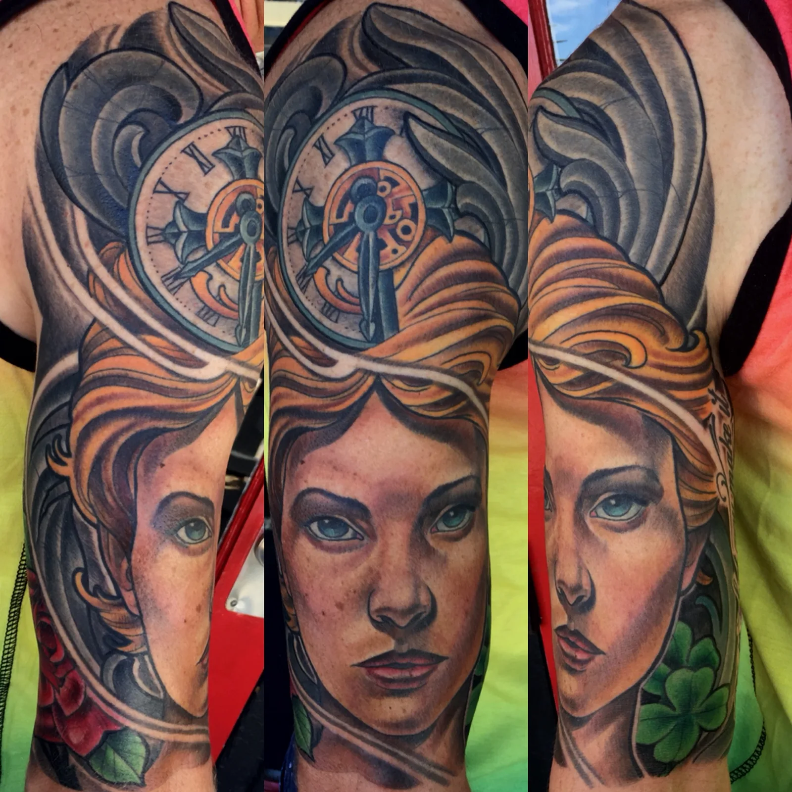 Color neo traditional warrior women sleeve by Terry Ribera, San Diego
