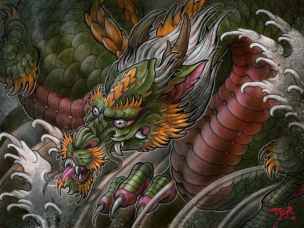 Neo Japanese dragon digital art by Terry Ribera