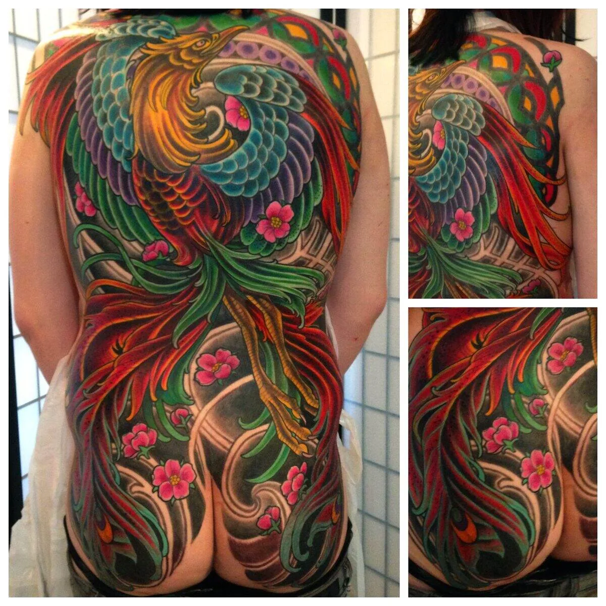 Neo Japanese phoenix cherry blossom full back piece tattoo by Terry Ribera, San Diego