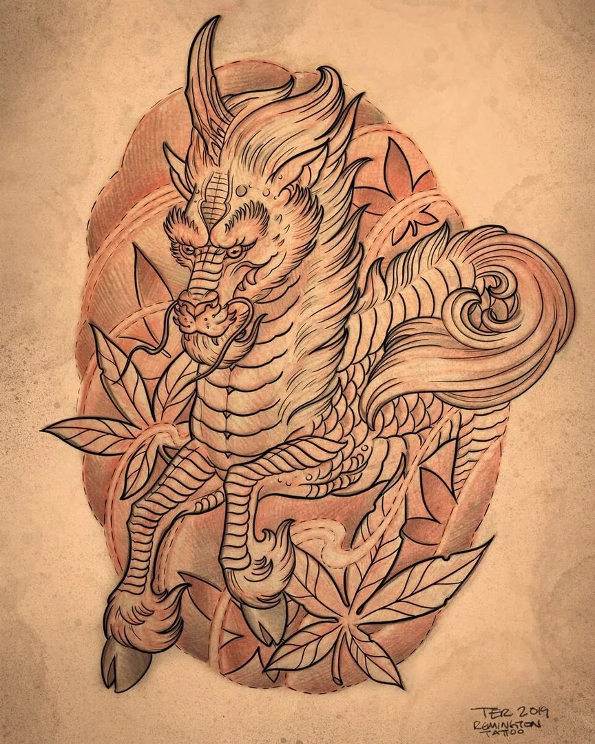 Neo Japanese Ryujin dragon flash drawing by Terry Ribera