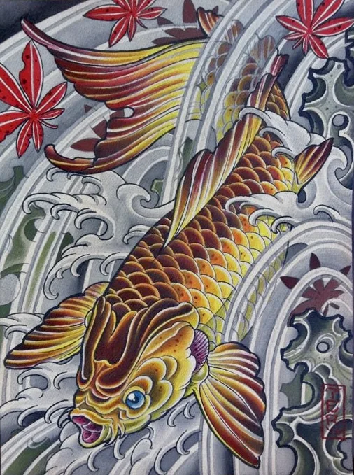 Color Neo Japanese koi and maple half sleeve by Terry Ribera, San Diego