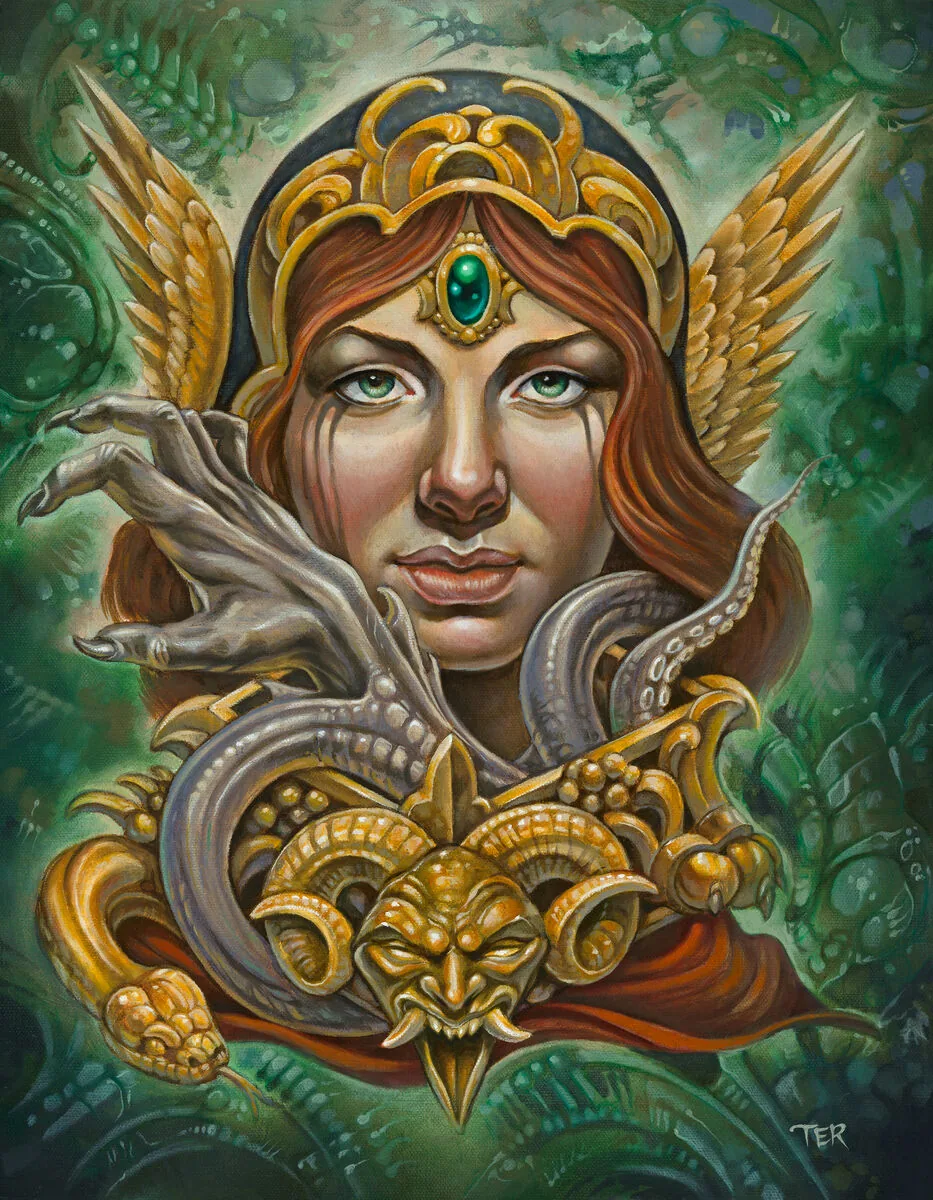 Fine art goddess dragon ornamental oil painting by Terry Ribera San Diego
