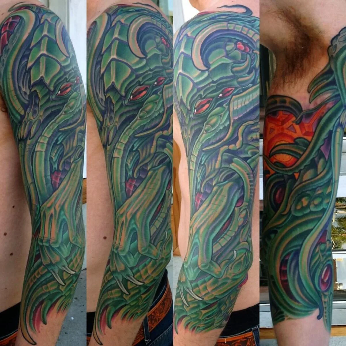 Cover-up: Cthulhu alien biomechanical sleeve before and after — Terry Ribera, San Diego