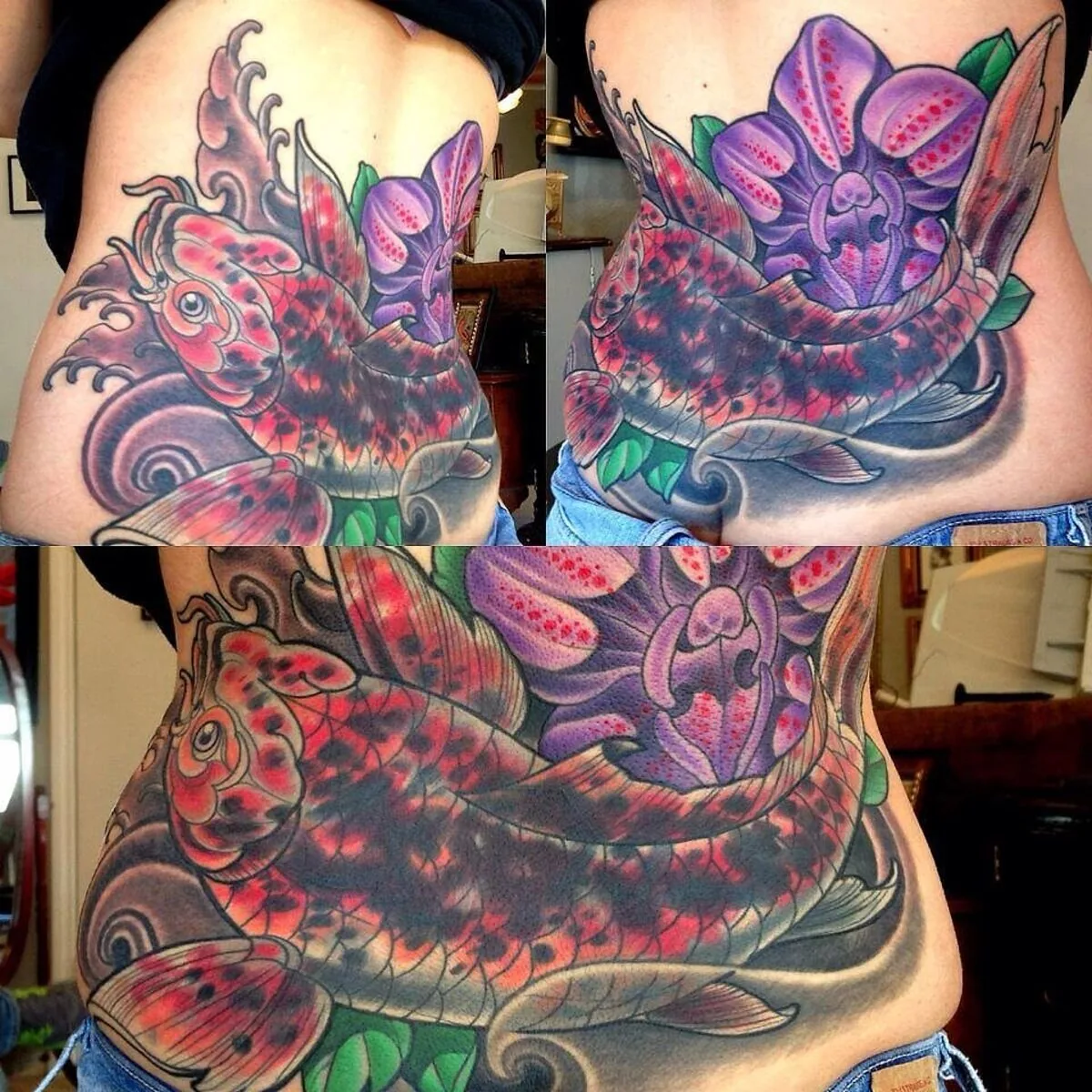 Cover-up: koi orchid ribs before and after — Terry Ribera, San Diego