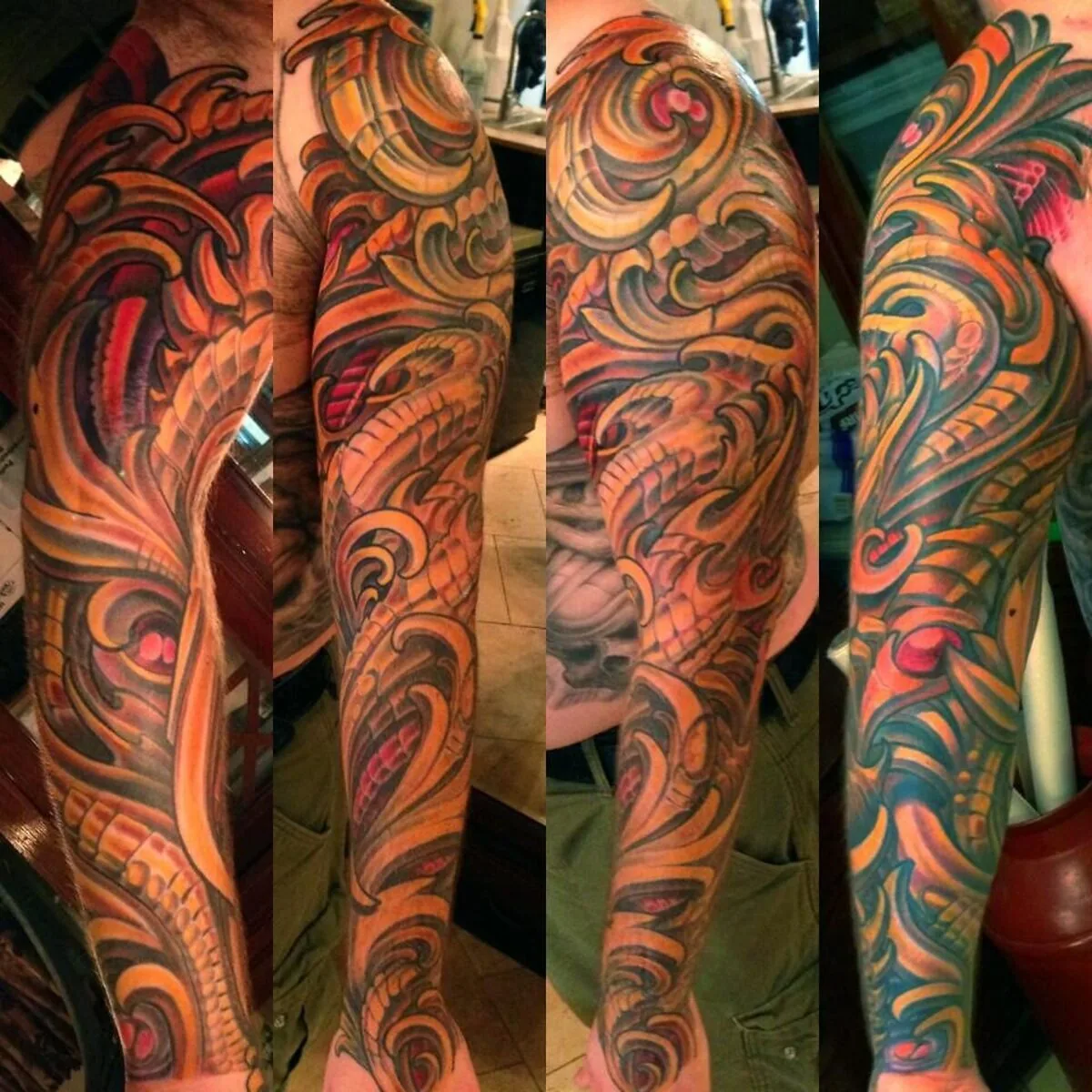 Cover-up: orange biomechanical sleeve before and after — Terry Ribera, San Diego