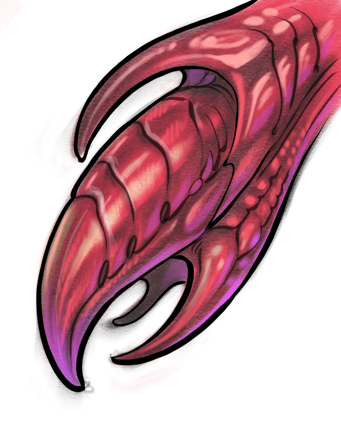Custom tattoo sketch — Bio-organic curved form red digital study — original drawing by Terry Ribera, Remington Tattoo San Diego