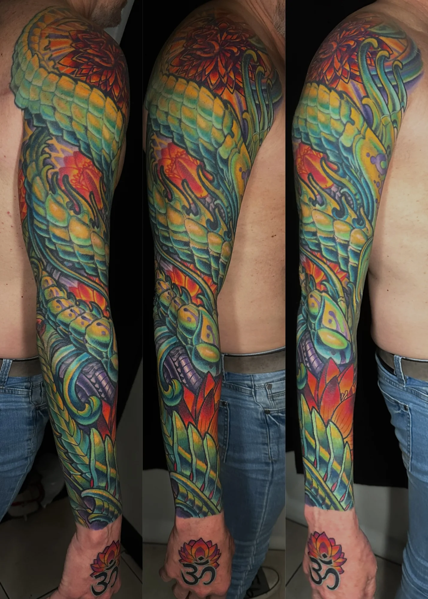 Color bio-organic full arm sleeve tattoo by Terry Ribera, San Diego