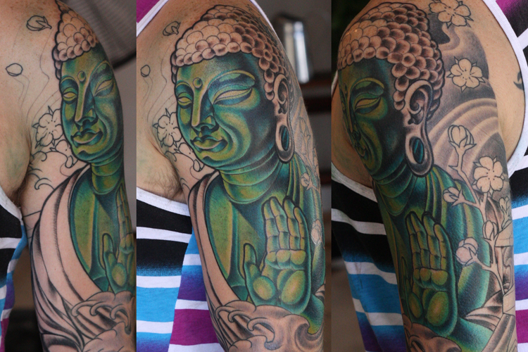 Buddha sleeve in progress.