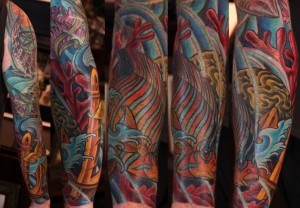 San Diego Tattoo Artist - Terry Ribera with Koi Arm Sleeve