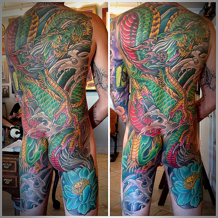 San Diego Tattoo Artist - Terry Ribera - Full  Back Dragon Tattoo Suit
